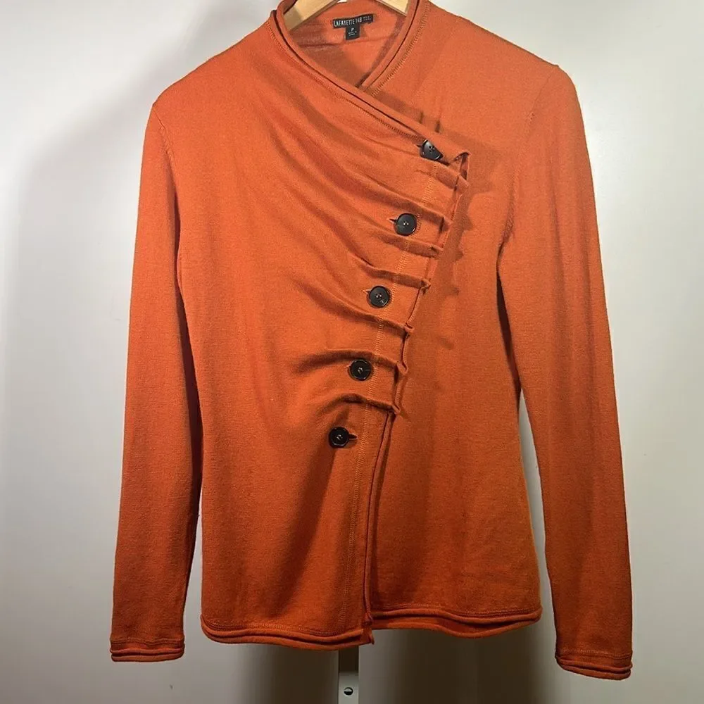 LAFAYETTE 148 Women's Asymmetric Button Wool Cardigan Sweater Orange Size Petite